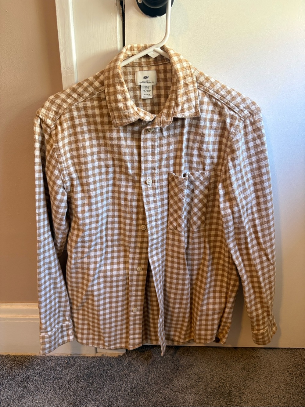 H&M Tan & White Gingham Shirt Jacket